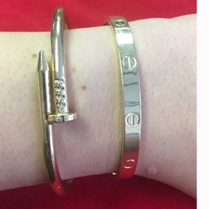 Love screw cuff and nail bracelet set -yellow gold